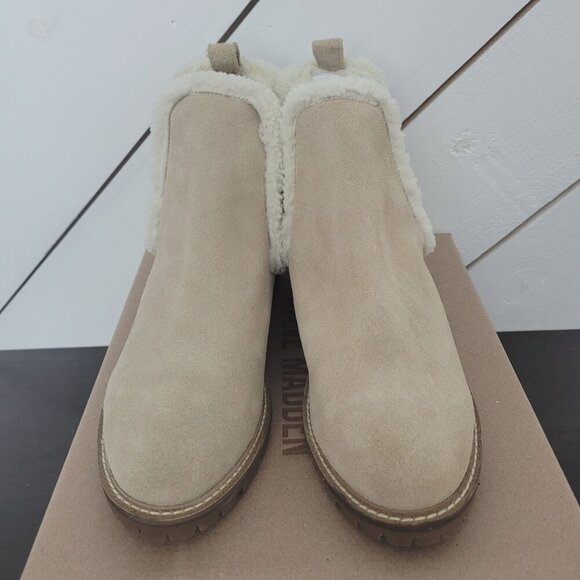 NWT Steve Madden Womens Leopold-F Tan Suede Fur Water Resistant Ankle Boots 8 - Picture 3 of 9